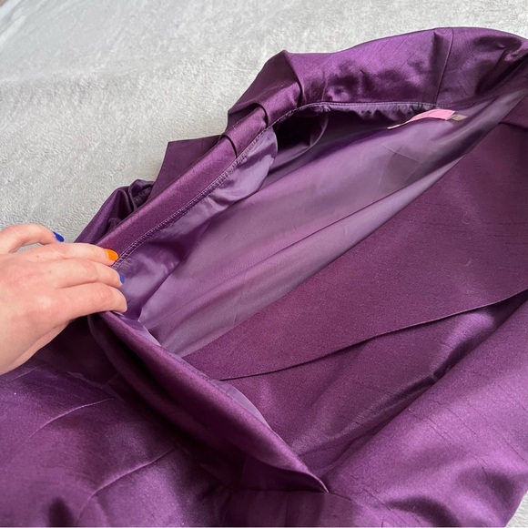 Eliza J Portrait Drape Collar Satin Tea Length Cocktail Gown Dress Purple Sz 8 - Picture 10 of 17